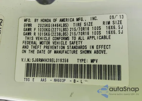 2014 Honda Cr-V Lx z USA, uszkodzony, nr VIN 5J6RM4H39EL019356